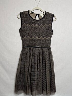 Anthro Moulinette Soeurs Lace Tulle Dress Size Medium Black Nude Fit & Flare